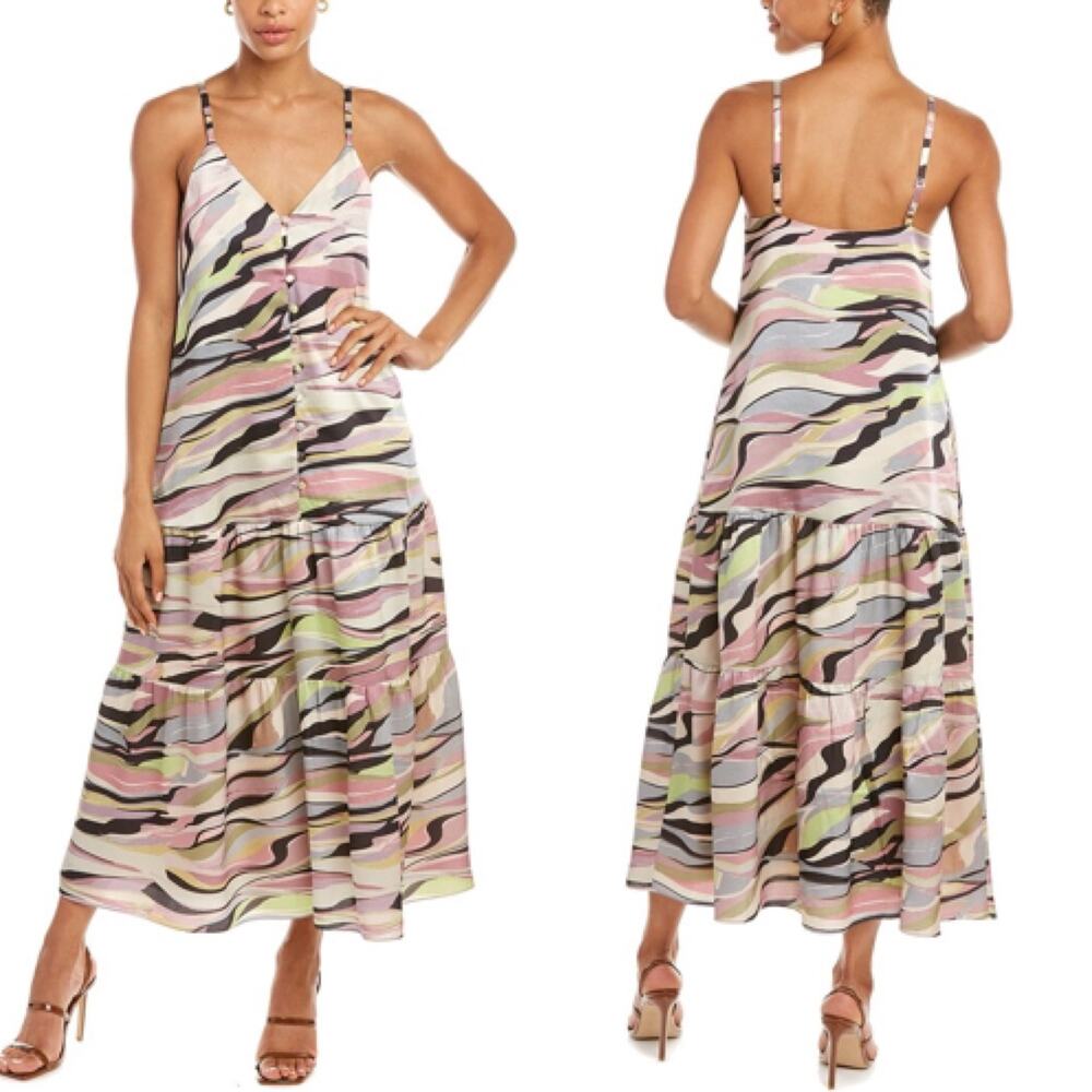Ted Baker London Pink Multicolor Button Front Printed Slip Midi Dress Womens 12